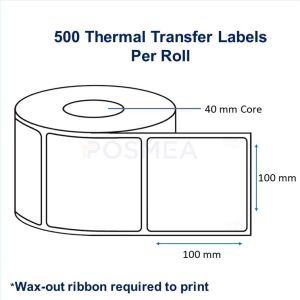 Buy Barcode Labels 100mm x 100mm Thermal Transfer 500 Stickers, 40mm Core | Posmea