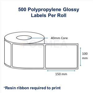 Barcode Labels 100mm x 150mm Polypropylene Glossy (500 Labels, 40mm Core)