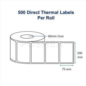 Barcode Labels 100mm x 75mm Direct Thermal 500 Stickers, 40mm Core