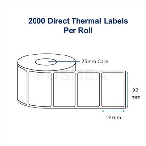 Barcode Labels 32mm x 19mm Direct Thermal 2000 Stickers, 25mm Core
