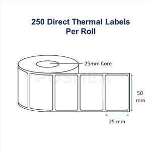 Buy Barcode Labels 50mm x 25mm Direct Thermal 250 Stickers, 25mm Core | Posmea