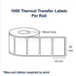 Barcode Labels 50mm x 25mm Red Label Thermal Transfer 1000 Stickers