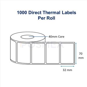 Barcode Labels 70mm x 32mm Direct Thermal, 1000 Stickers, 25mm/40mm Core
