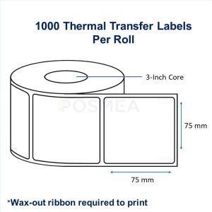 Barcode Labels 75mm x 75mm Thermal Transfer (1000 Labels, 3-Inch Core)