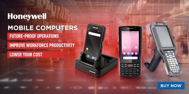 honeywell mobile computer placed in a warehouse background